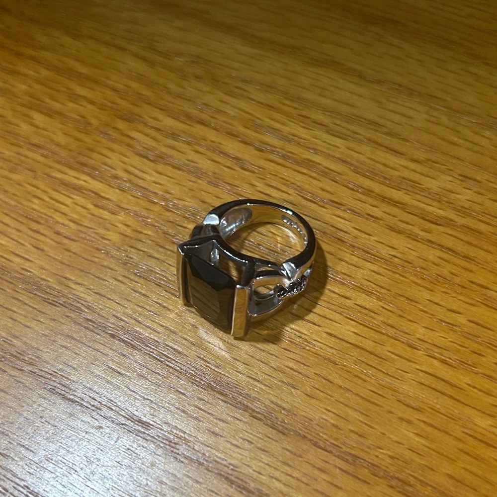 Lia Sophia Silver Ring With Rectangular Black Sto… - image 2